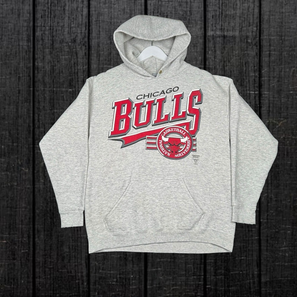 Vintage 90s Chicago Bulls Logo 7 Hoodie Gray - Men's Large